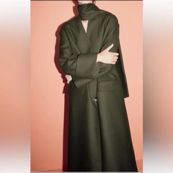 ZARA ZW COLLECTION MANTECO WOOL OVERSIZED COAT, KHAKI/GREEN , XS-S - Picture 1 of 5